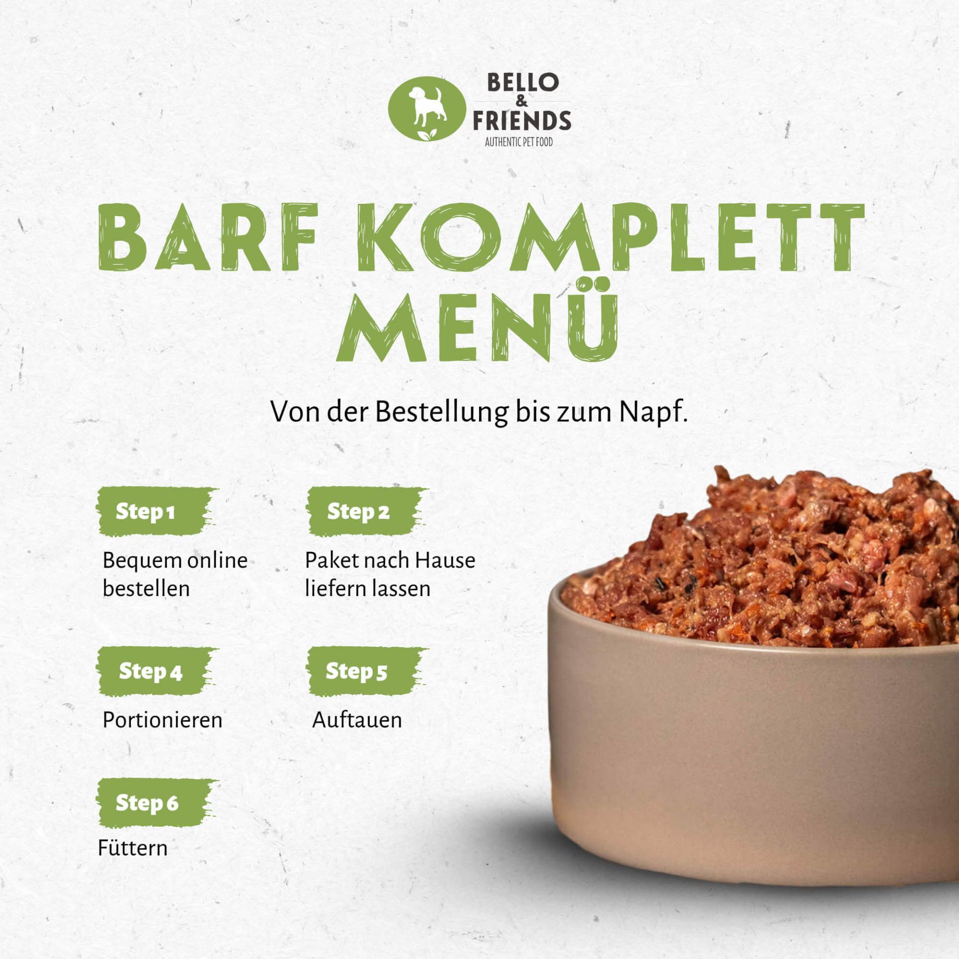 Barf Menü Rind mit Reis und Gemüse, Komplettmenü